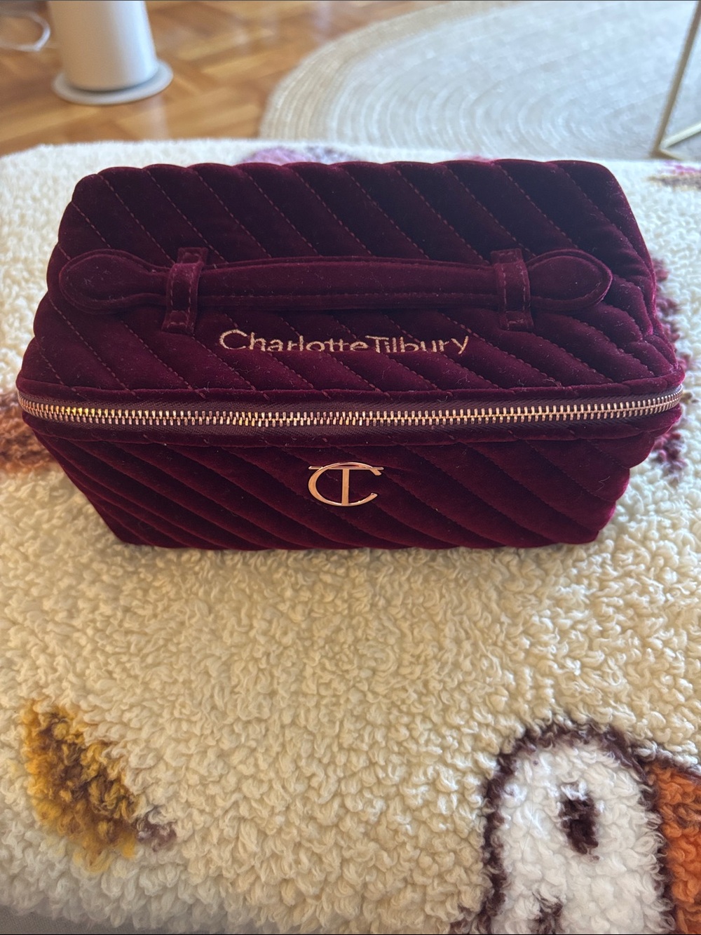 Charlotte Tilbury Quilted Velvet Cosmetic Case in Wine